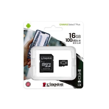Tarjeta de Memoria Kingston Micro SD HC/SD XC Canvas Select Plus 100R/85R Clase 10 UHS-L